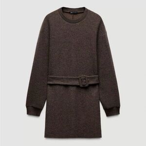 NEW Zara Belted Soft Feel Dress in Brown - Medium